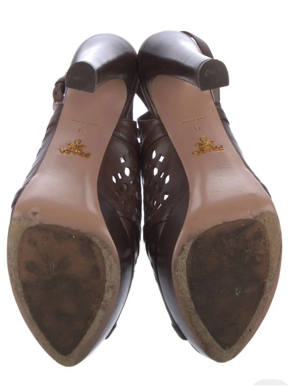 Prada Brown Leather Cutout Caged Platform Sandals IT 41
